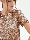 Blusa crop in paillettes marrone bronzo