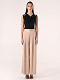Pantaloni Ampi in Envers Satin Beige Scuro
