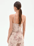 Top bustier in denim stampa floreale
