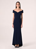 Abito Lungo Blu Navy off-the-Shoulders