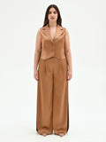 Gilet curvy marrone bronzo in raso con rever