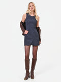 Abito smanicato blu navy con gonna a portafoglio