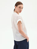 Blusa panna bianco in georgette con collo alla coreana
