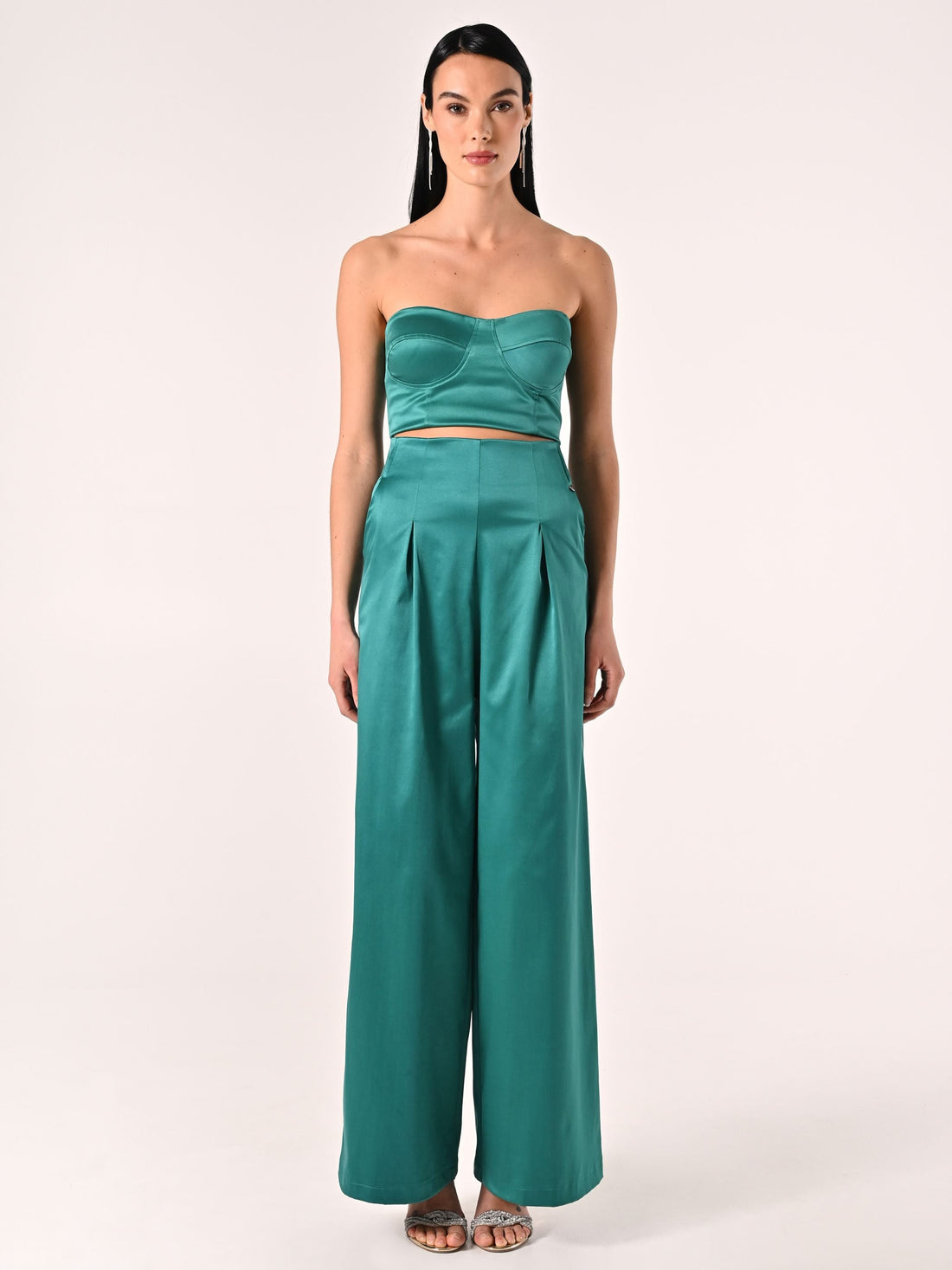 Pantaloni in Raso strutturato Verde Reale