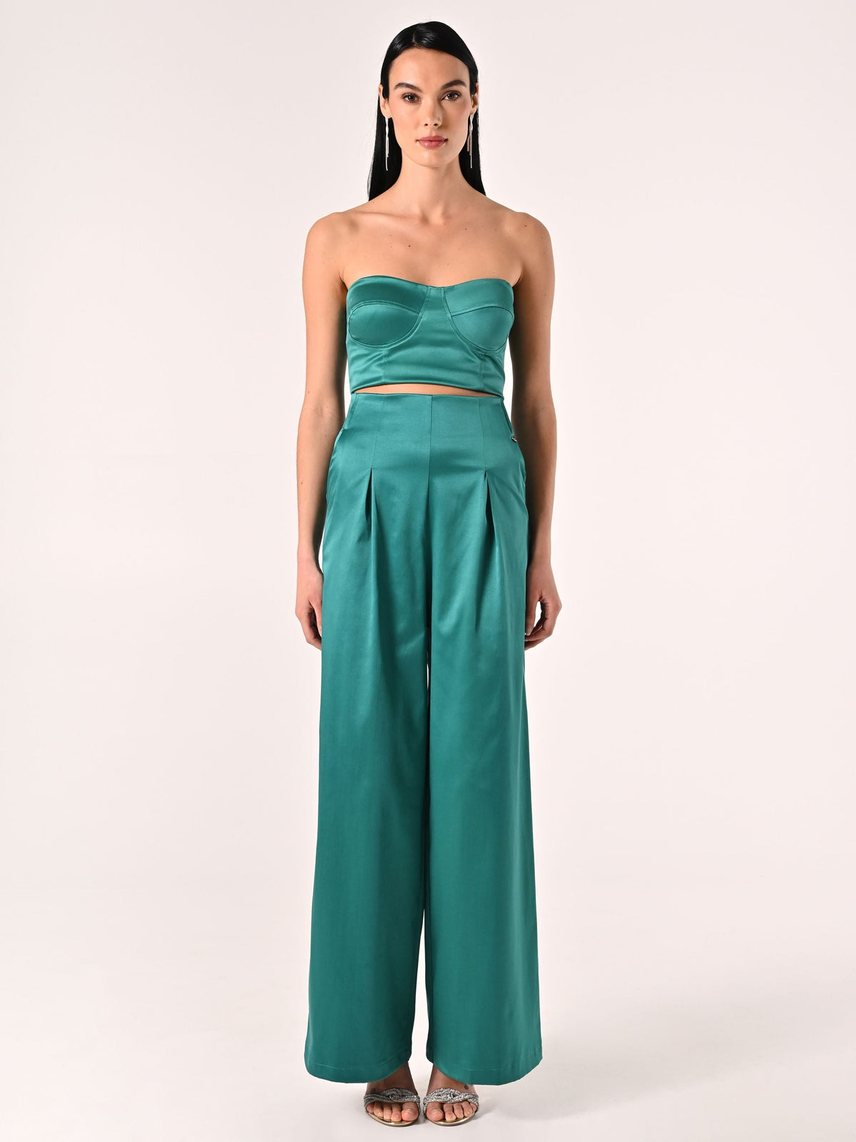 Pantaloni in Raso strutturato Verde Reale