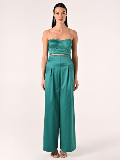 Pantaloni in Raso strutturato Verde Reale