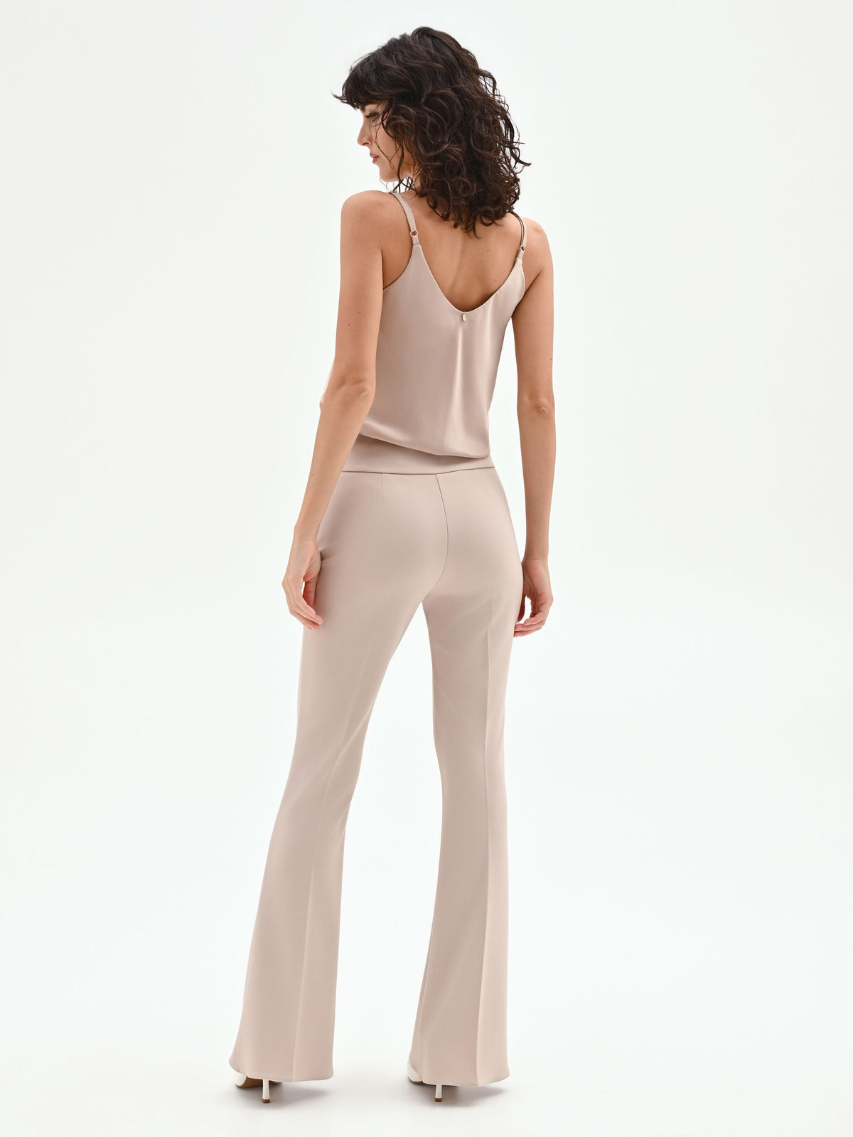 Pantalone a zampa tortora beige in scuba crèpe
