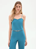 Top bustier blu ottanio con scollo a cuore