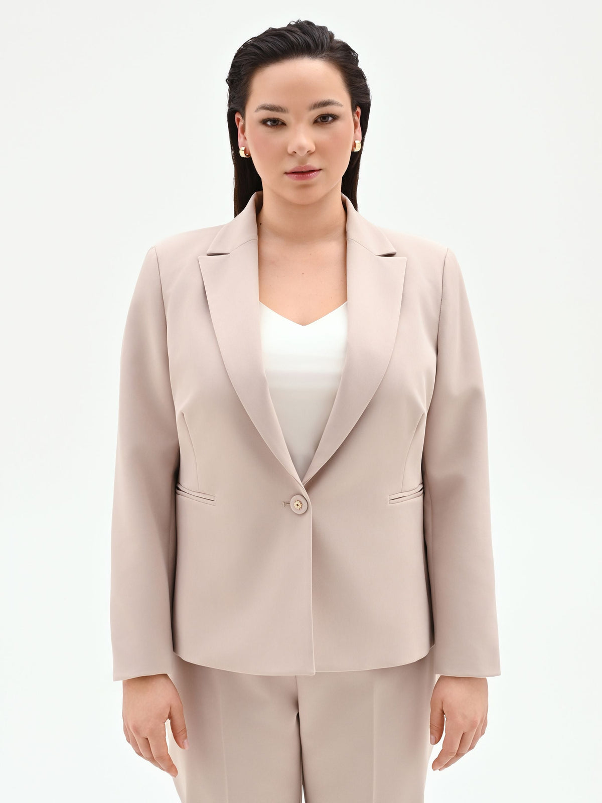 Giacca Curvy monopetto tortora beige in tessuto tecnico