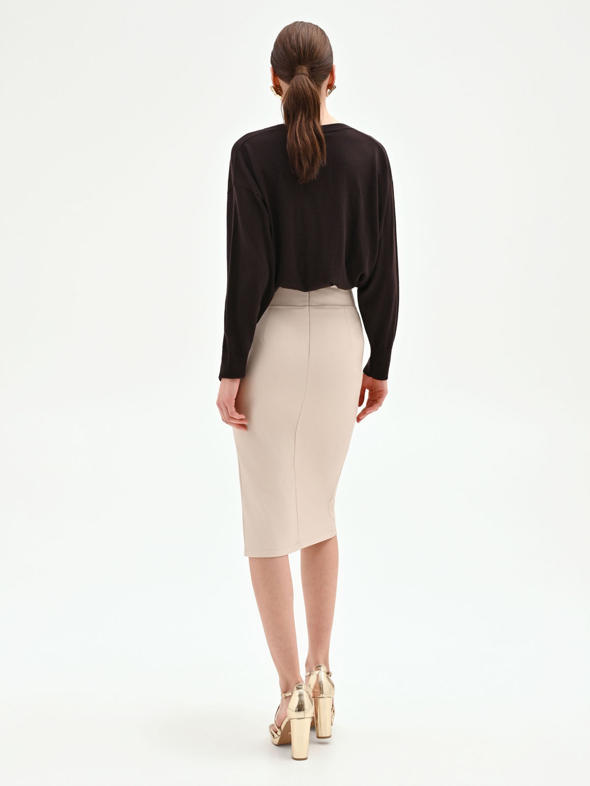 Gonna longuette tortora beige in similpelle