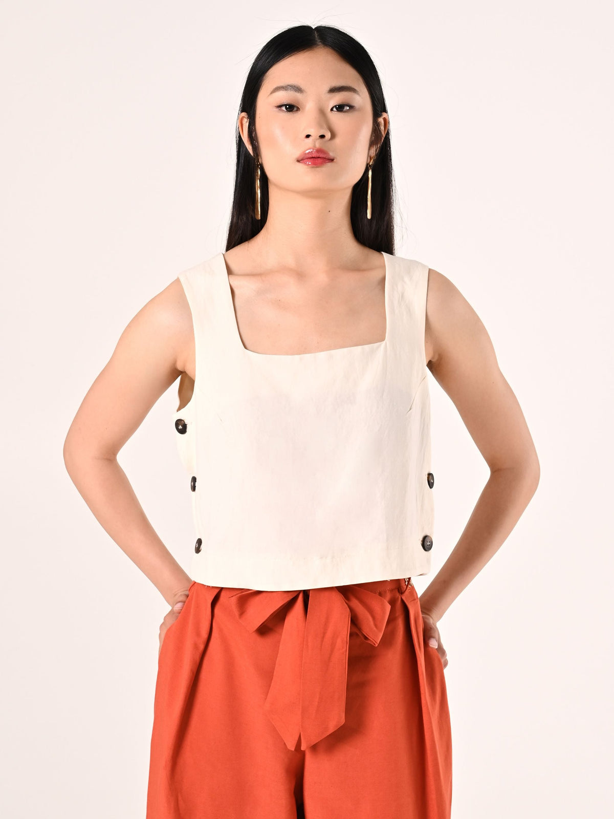 Crop Top in Lino Viscosa Bianco