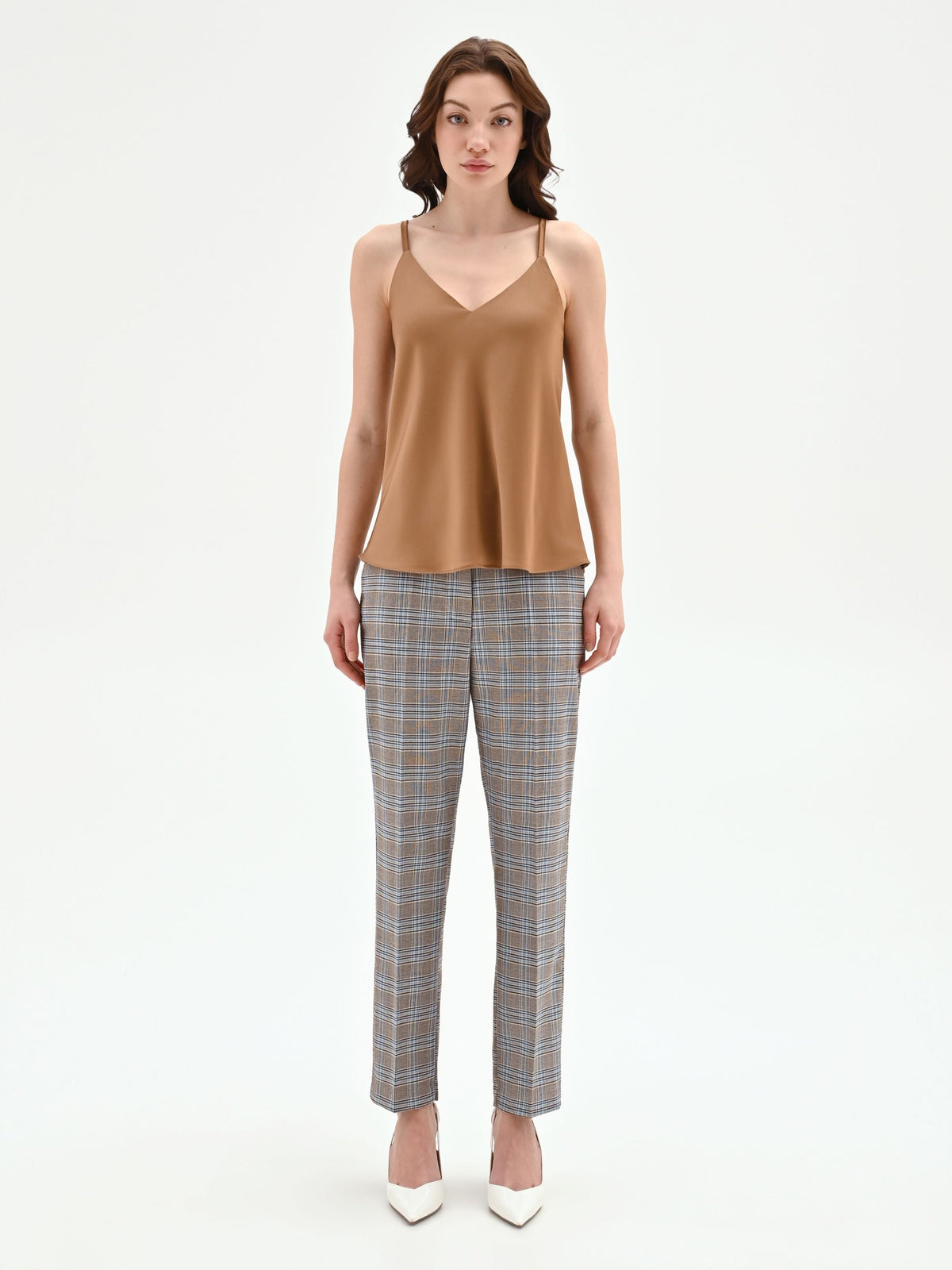 Top in raso color marrone bronzo