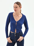 Cardigan blu brillante in maglia fine