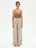 Pantalone palazzo beige gessato con punti luce