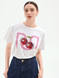 T-shirt bianca con stampa ciliegie