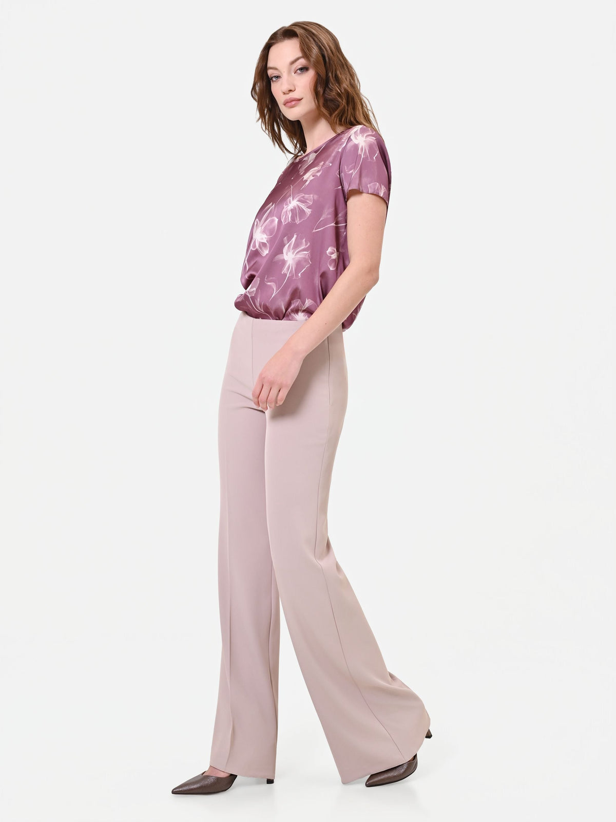 Pantalone palazzo tortora beige in cadi