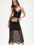 Gonna longuette in pizzo stretch cioccolato