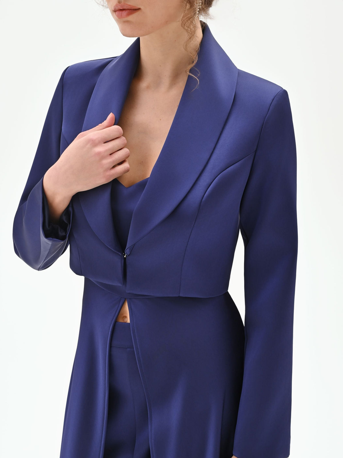 Giacca corta atelier blu indaco in raso