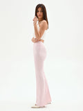 Pantalone mid flared rosa pastello a vita alta