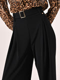 Pantaloni Neri con Cintura Fibbia Gold