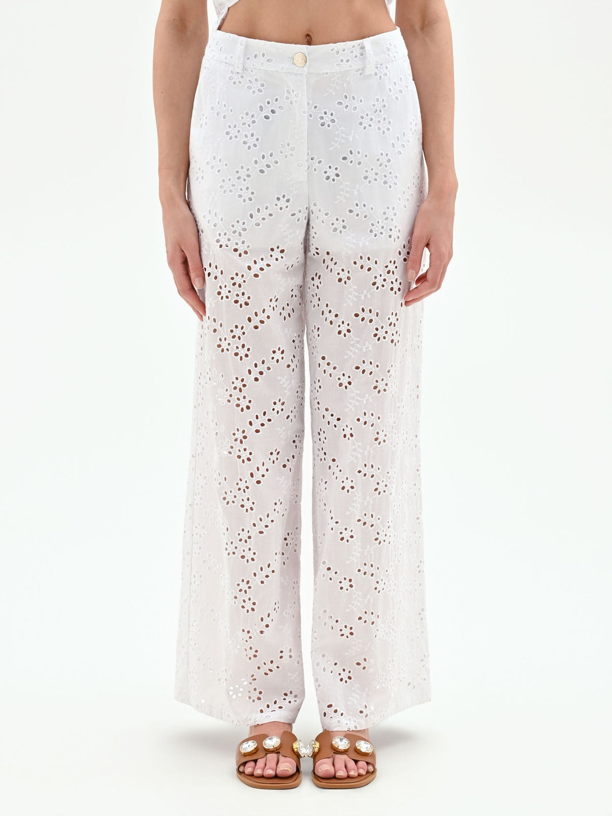 Pantalone bianco in sangallo di cotone