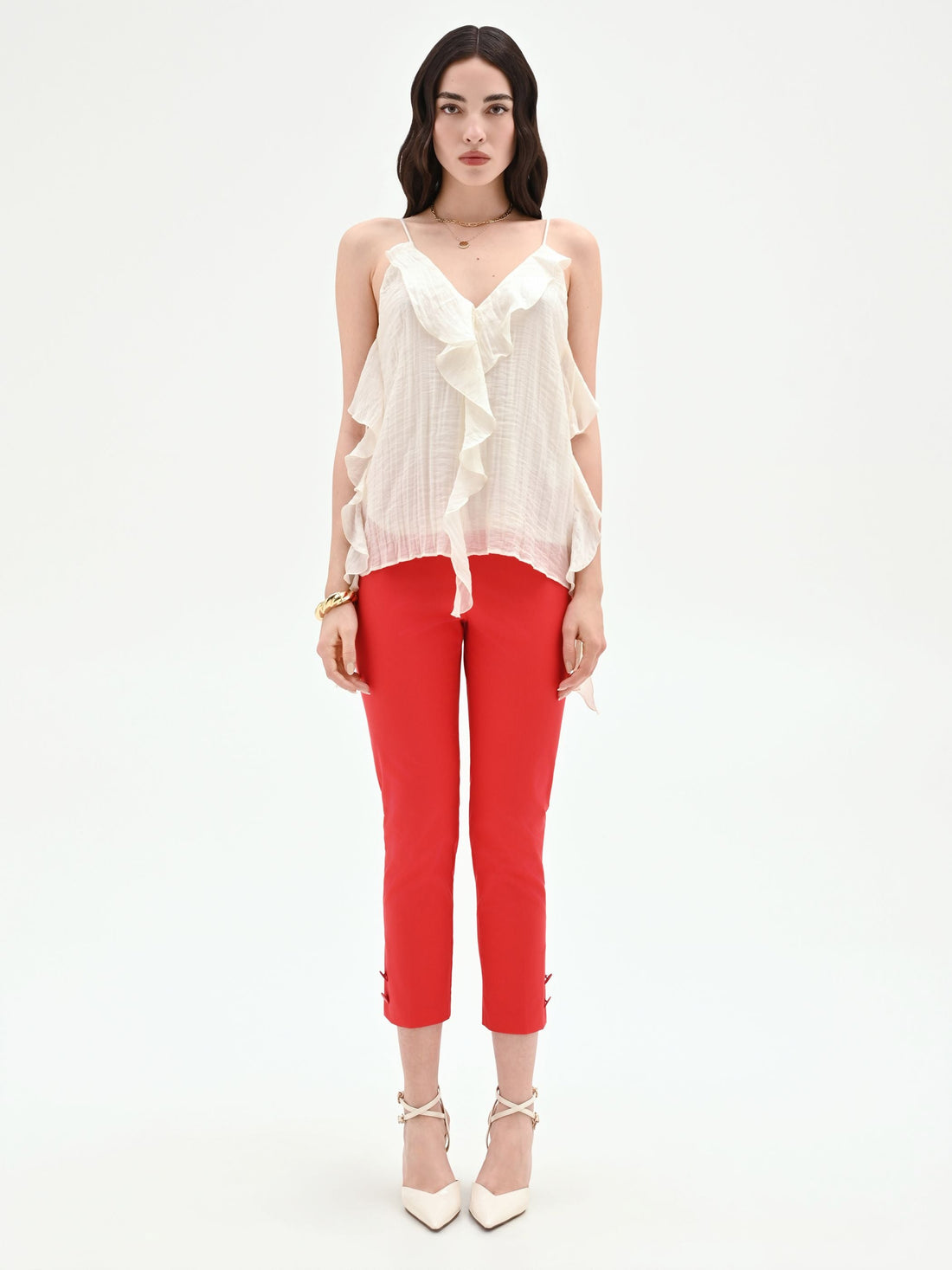 Top bianco con rouches asimmetriche