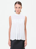 Top smanicato plissé panna bianco