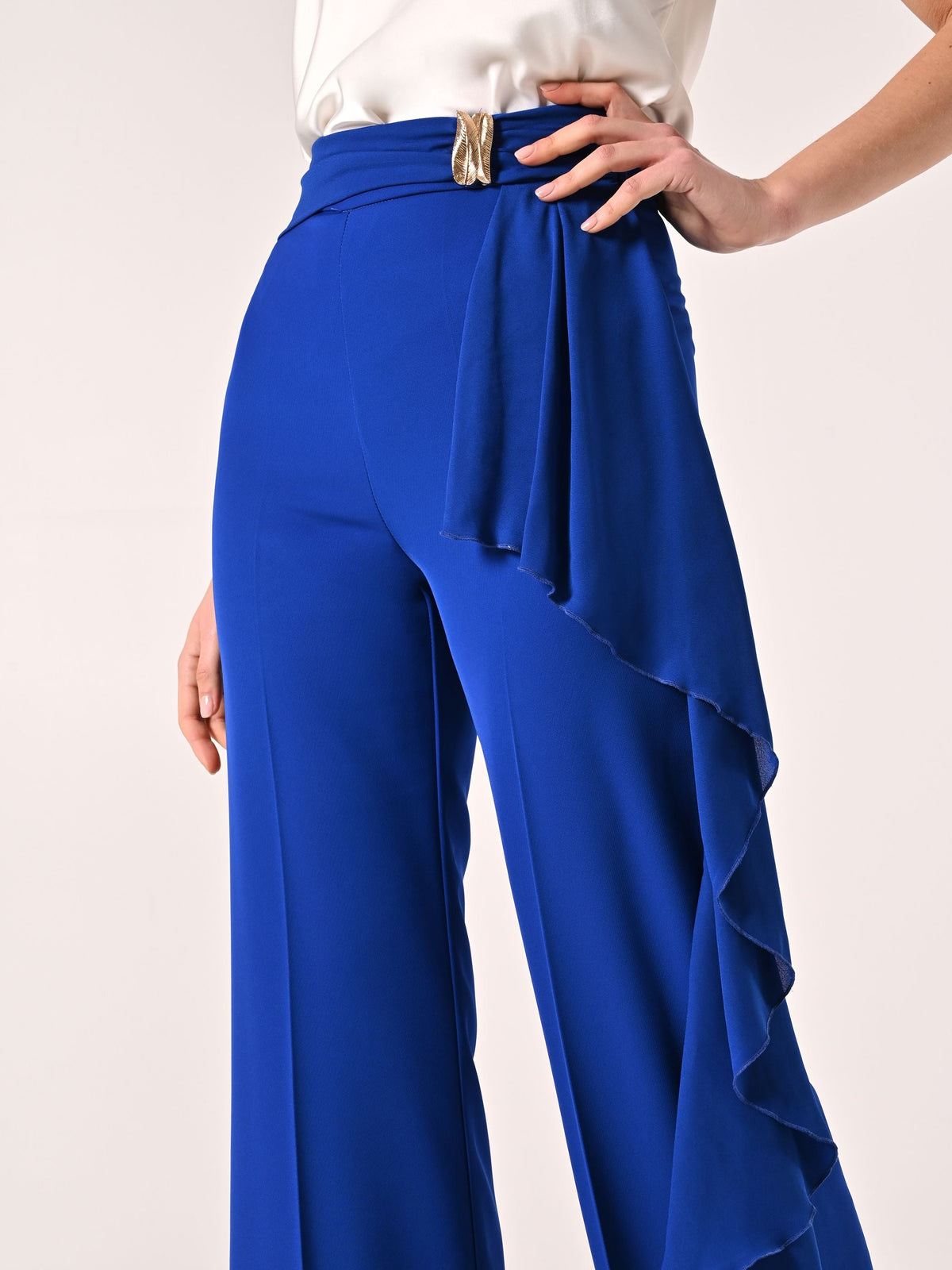 Pantaloni Ampi Blu Cina con decoro Gioiello