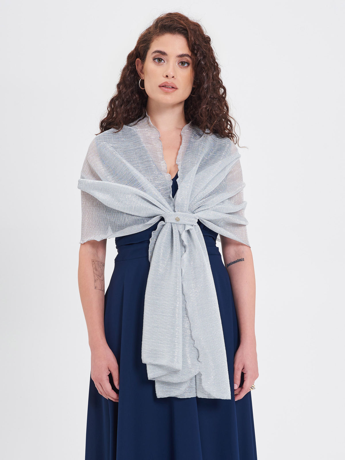 Stola Argento in Tessuto Jacquard con Filo Lurex