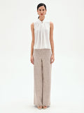 Top panna in georgette con collo arricciato