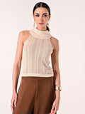 Top Beige Chiaro in Maglia Traforata