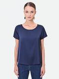 Blusa scivolata in raso blu navy