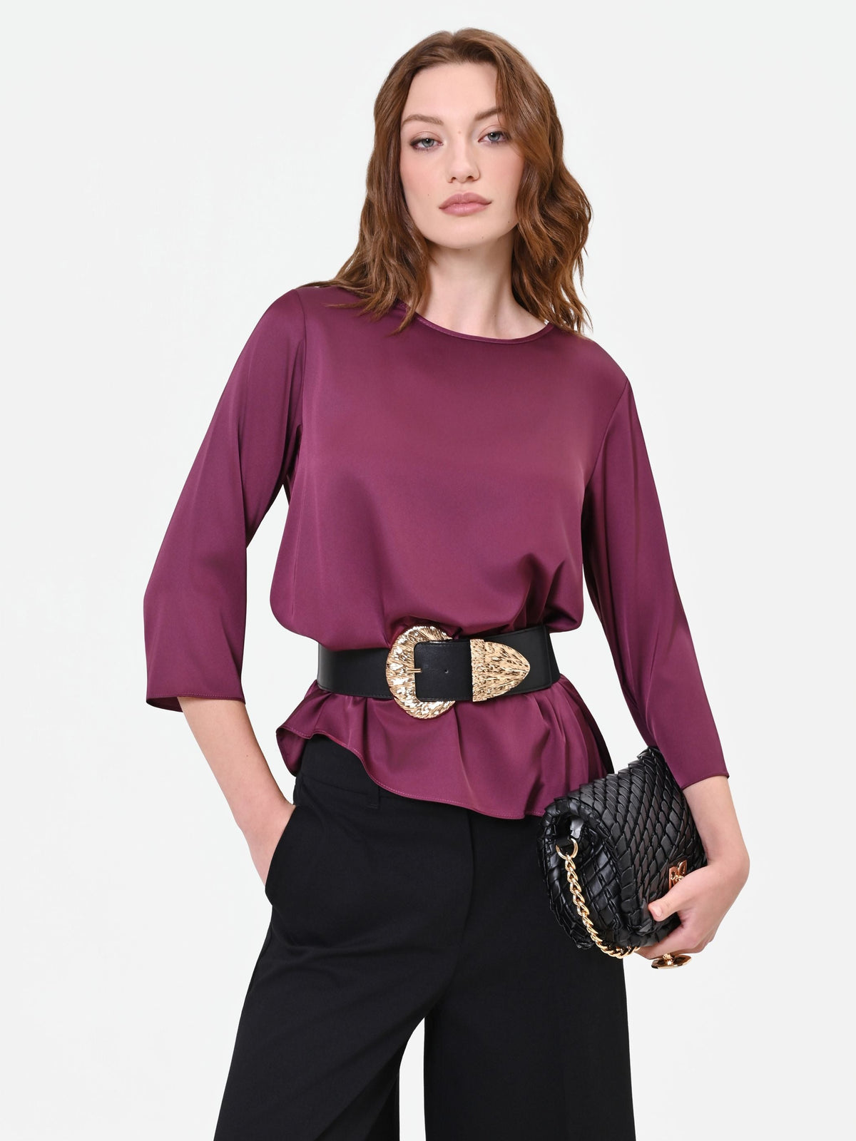 Blusa in raso bordeaux rosso