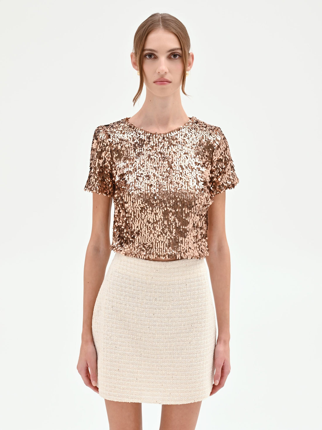 Blusa crop in paillettes marrone bronzo