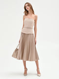 Abito tortora con top bustier e gonna plissé
