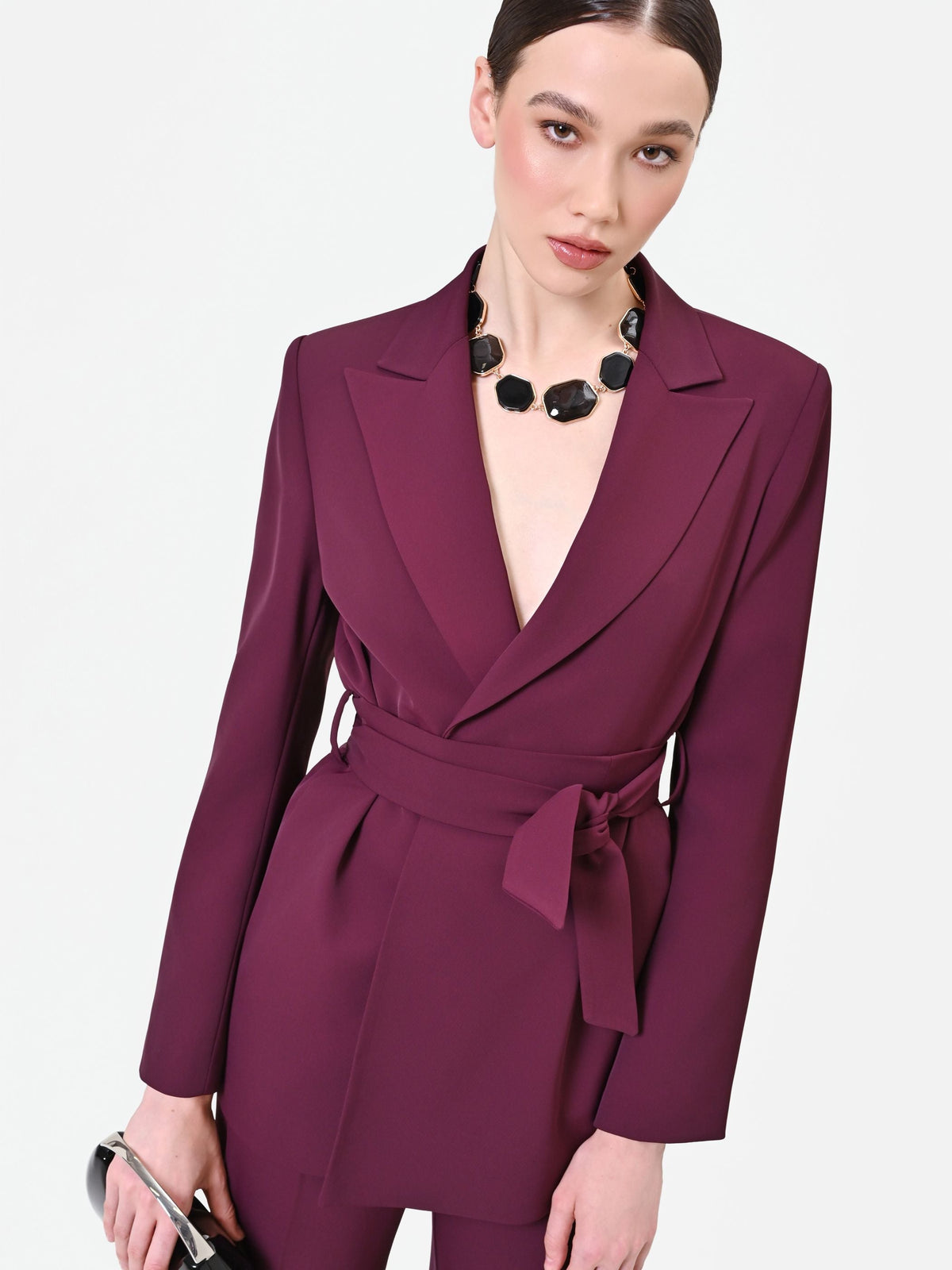 Giacca blazer bordeaux con cintura