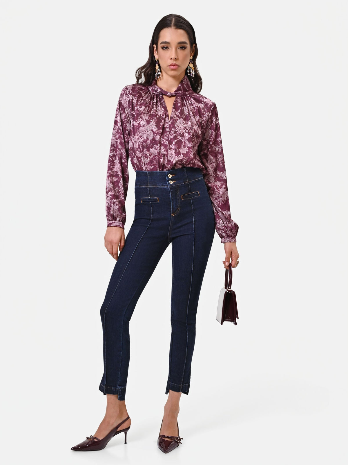 Jeans blu navy con vita a bustino