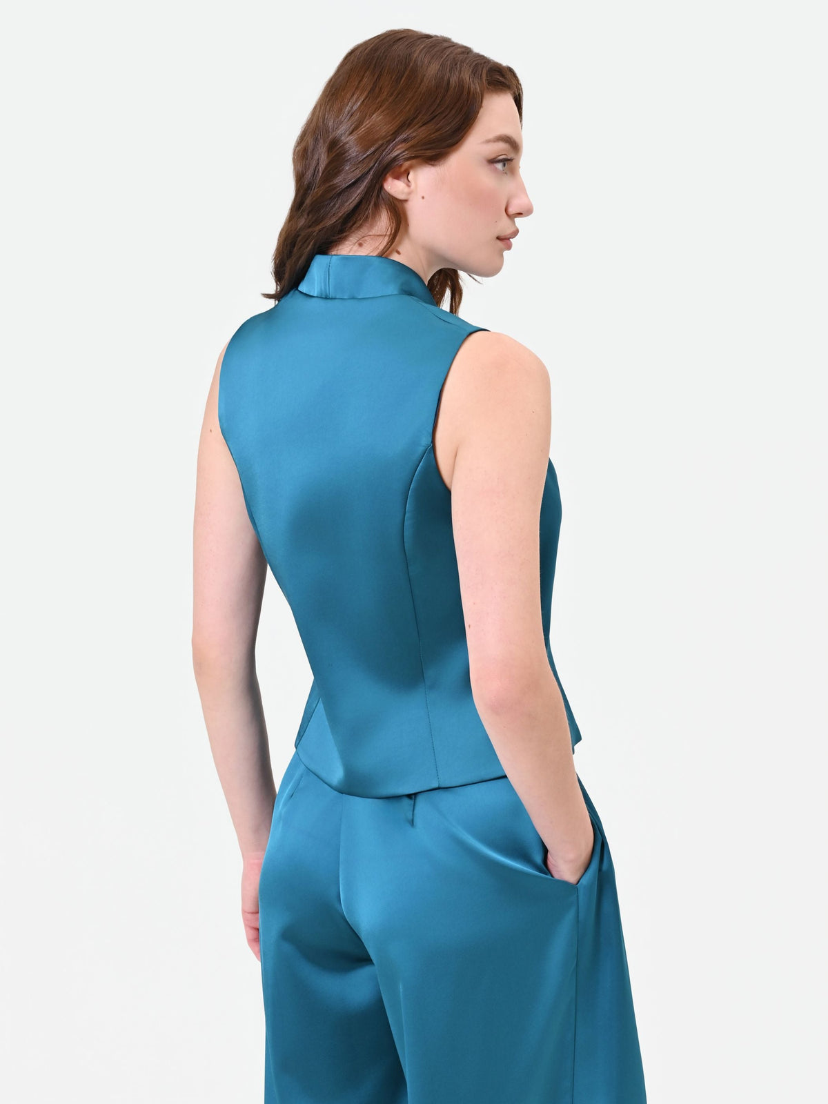 Gilet in raso blu ottanio