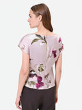 Blusa in raso tortora beige con stampa floreale