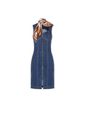 Abito corto in denim blu con zip a vista