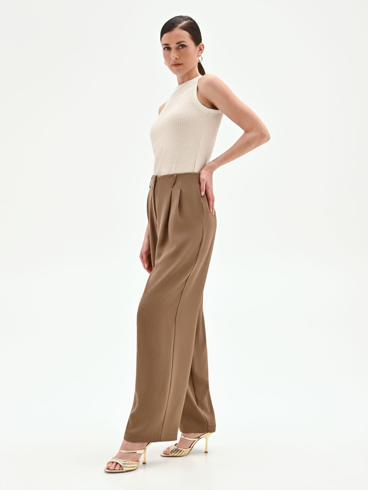 Pantalone a palazzo fango marrone in cadi