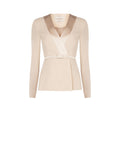 Giacca tortora beige con cintura e rever satinati