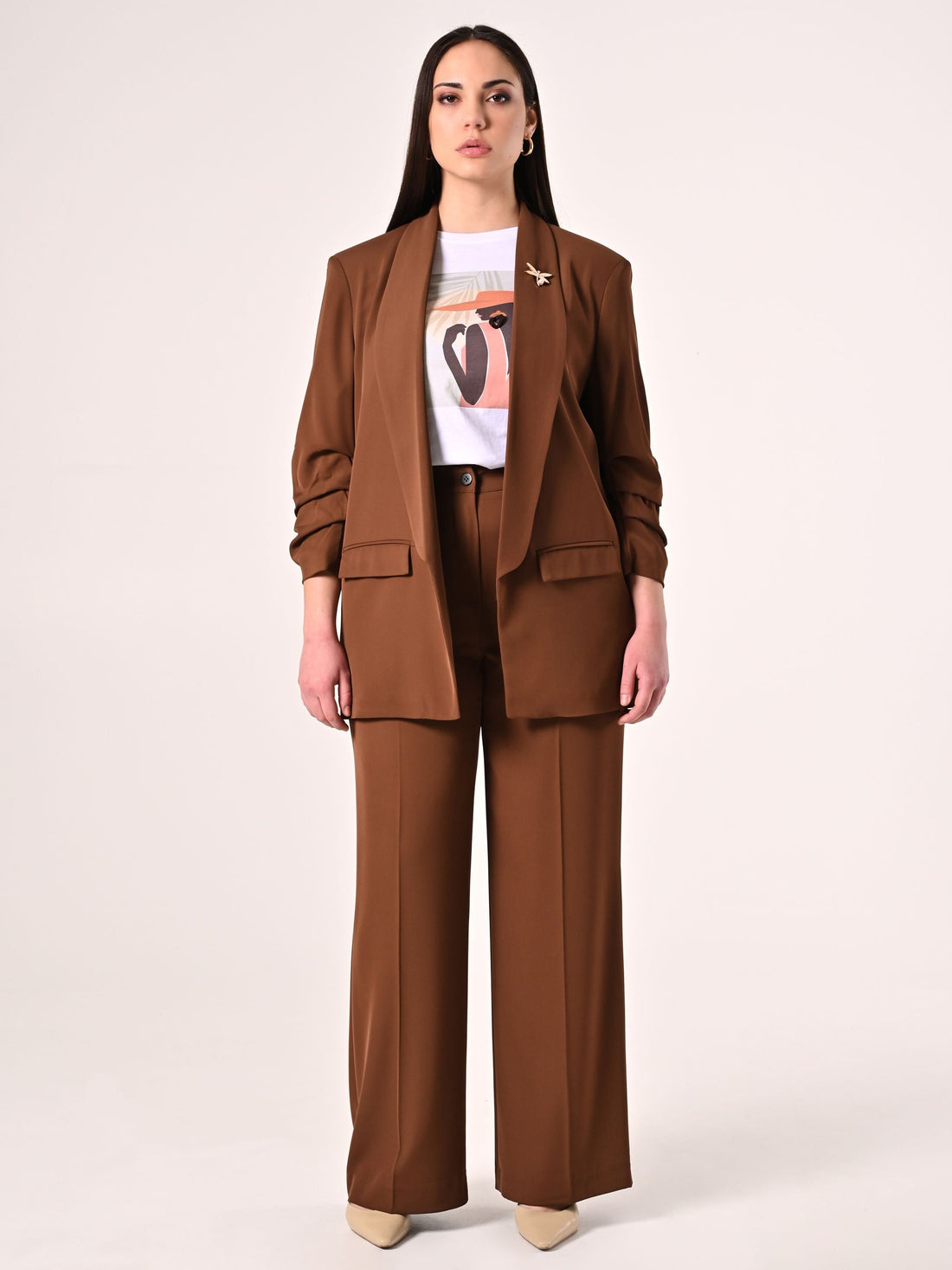 Giacca Aperta Curvy Marrone Cioccolato