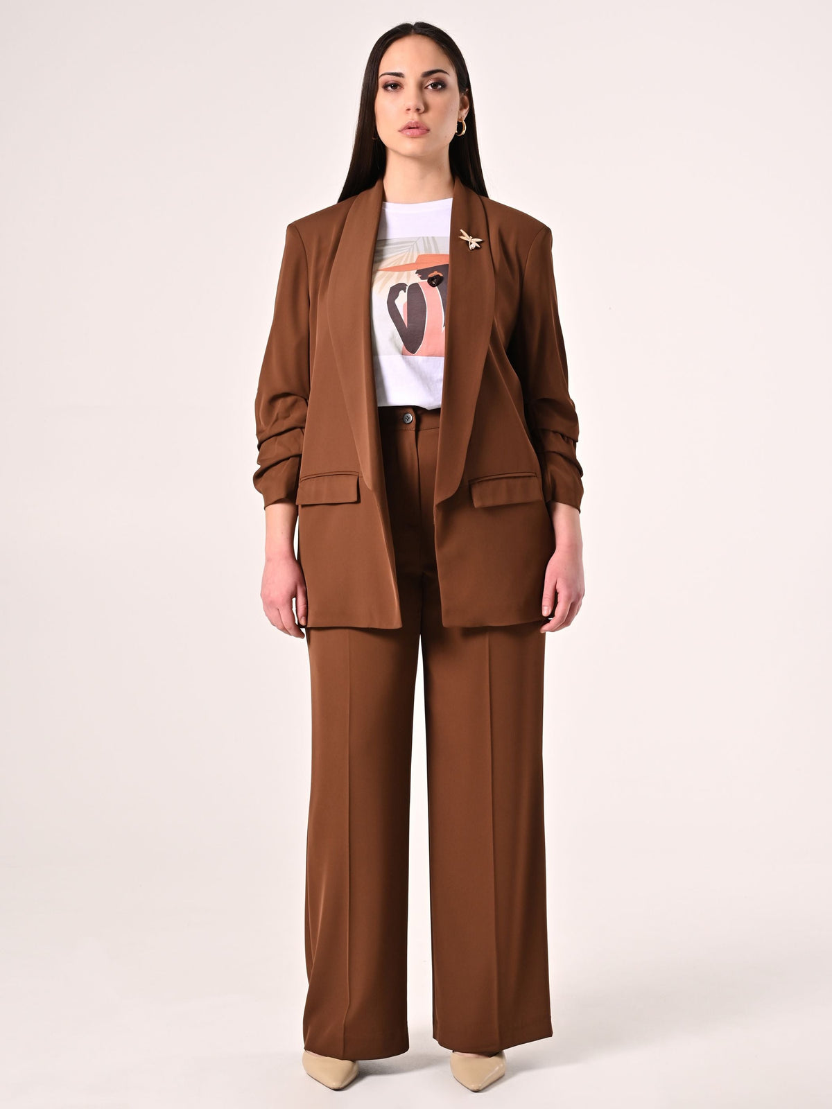 Giacca Aperta Curvy Marrone Cioccolato