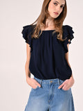 Blusa con Maniche ad Aletta Blu Navy