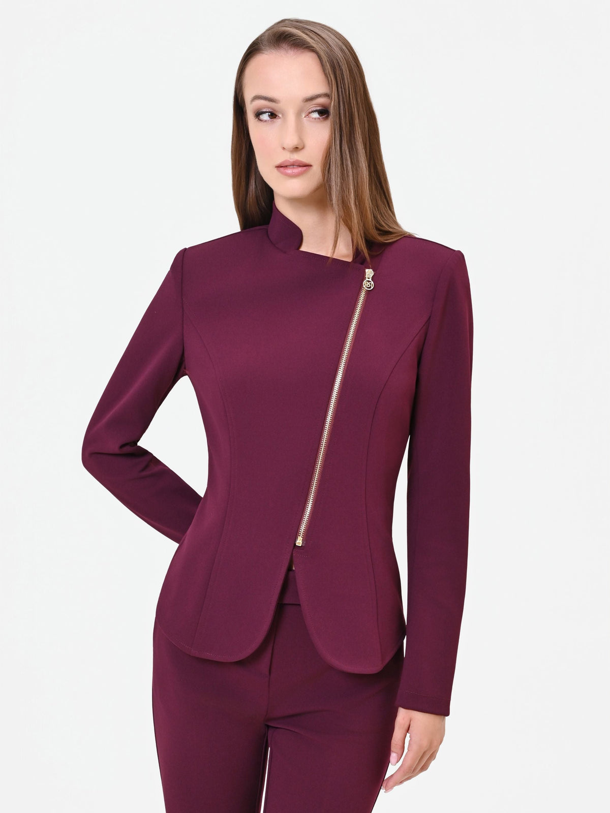 Giacca bordeaux rosso con zip asimmetrica