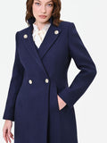 Cappotto blu navy doppiopetto con bottoni decorati misto lana