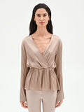 Blusa portafoglio tortora beige con arriccio