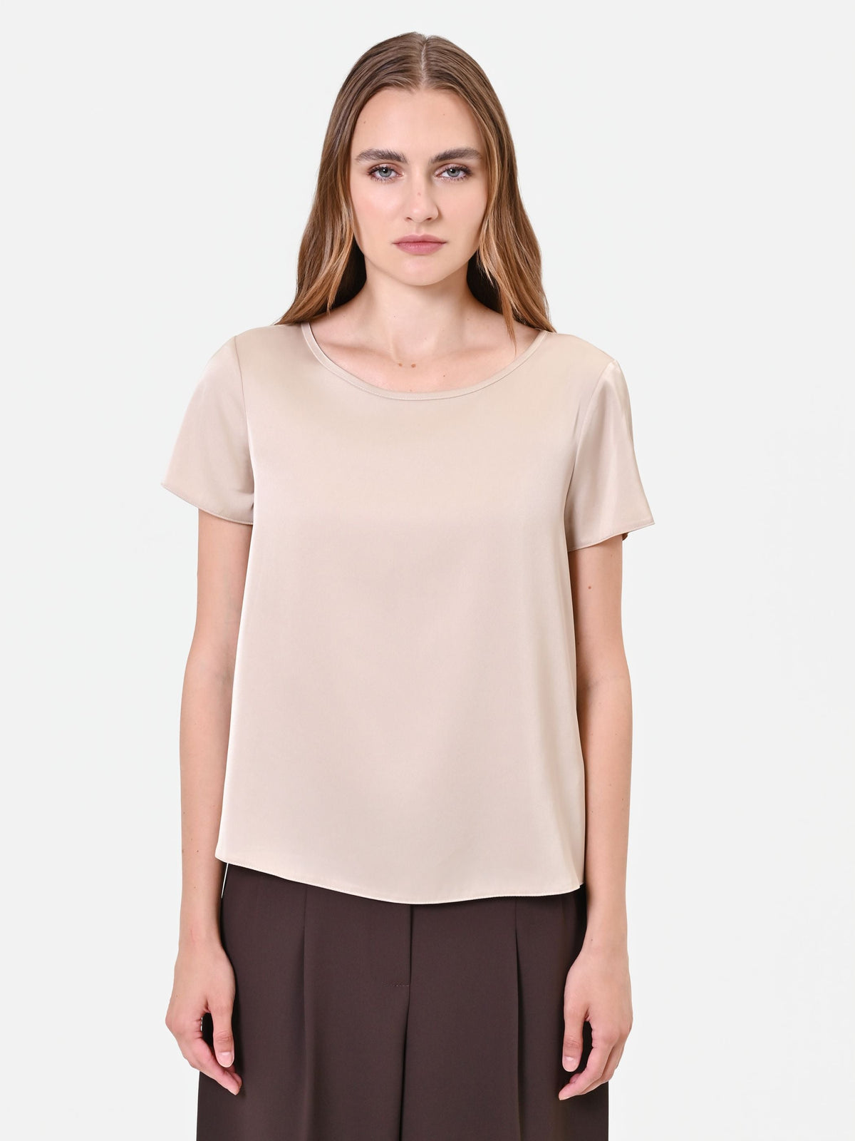 Blusa in raso tortora beige