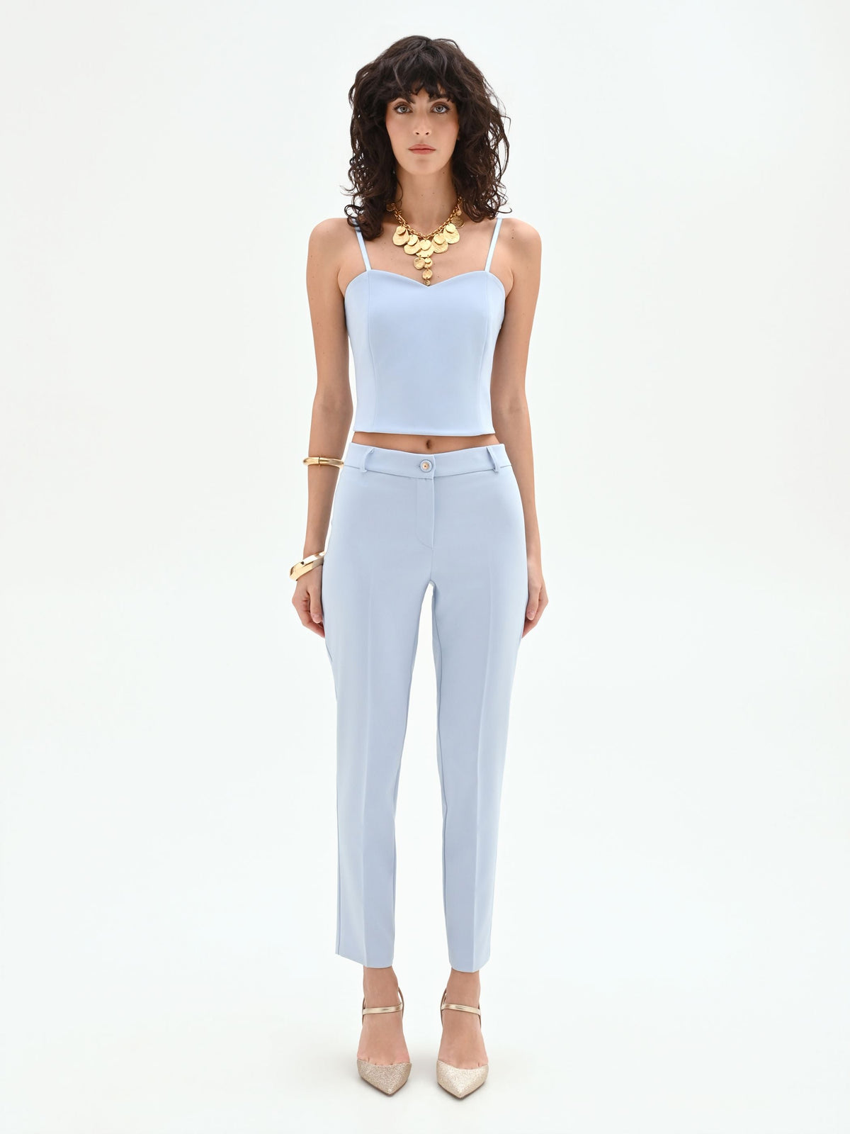 Top bustier azzurro cielo in tessuto tecnico